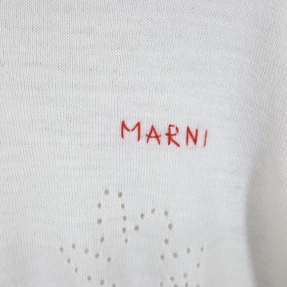 MARNI Sweater Mens Size 50 Off White Pullover VNeck Fine Wool Flowers $895 - Picture 4 of 11
